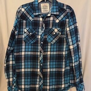 SUPER BAD SHIRT SBS Size L Pearl Snap Down Flannel Plaid Western-style Shirt